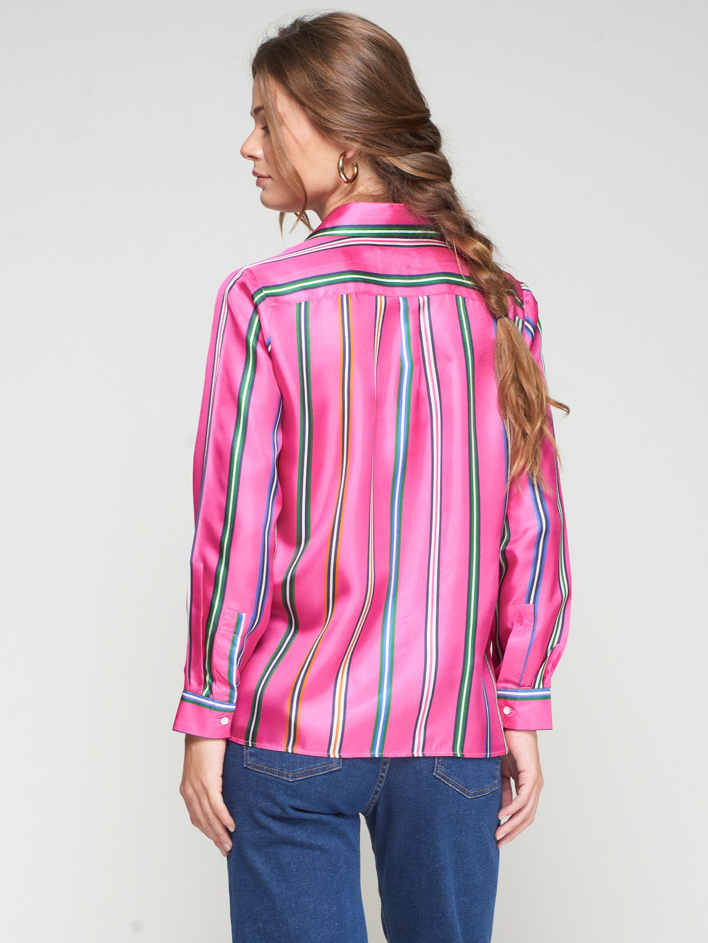 Silk Striped Blouse Pink