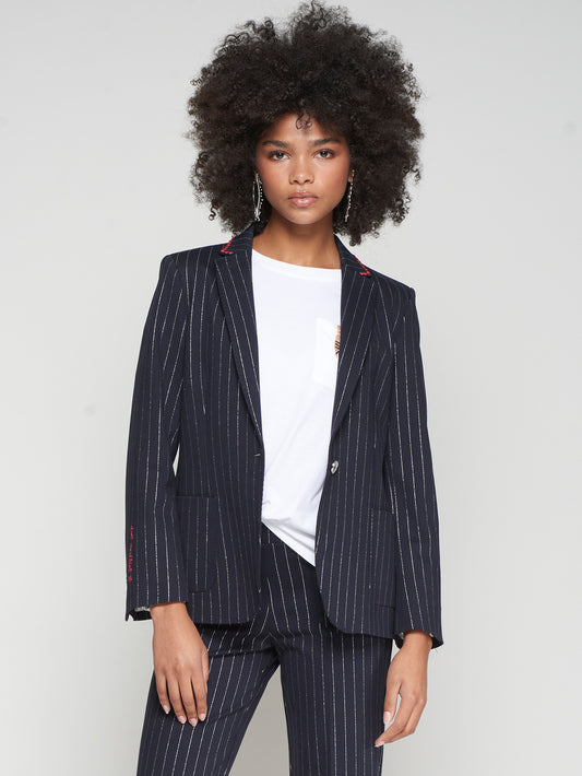 Navy Pinstriped Blazer