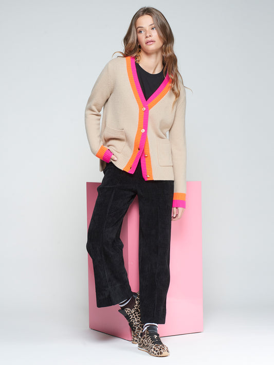 Tan Cardigan Pink/Tang Trim