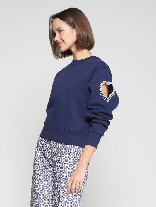 Navy Top with Heart Sleeve