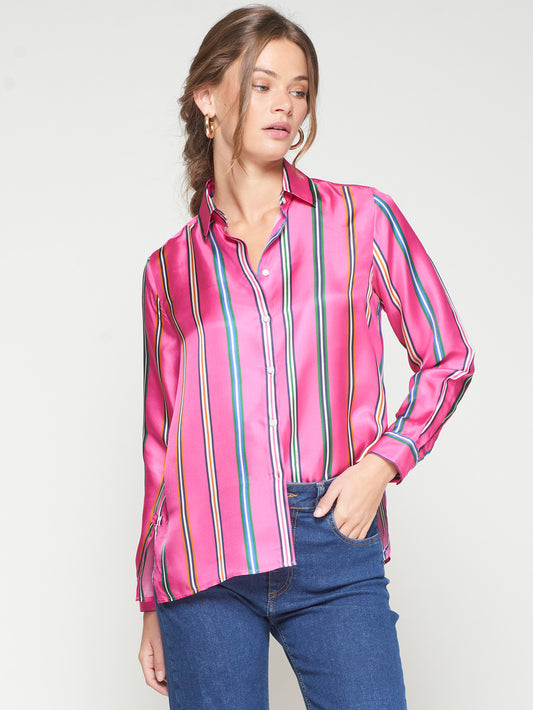 Silk Striped Blouse Pink
