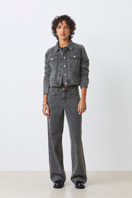 Grey Cheetah Denim Jacket