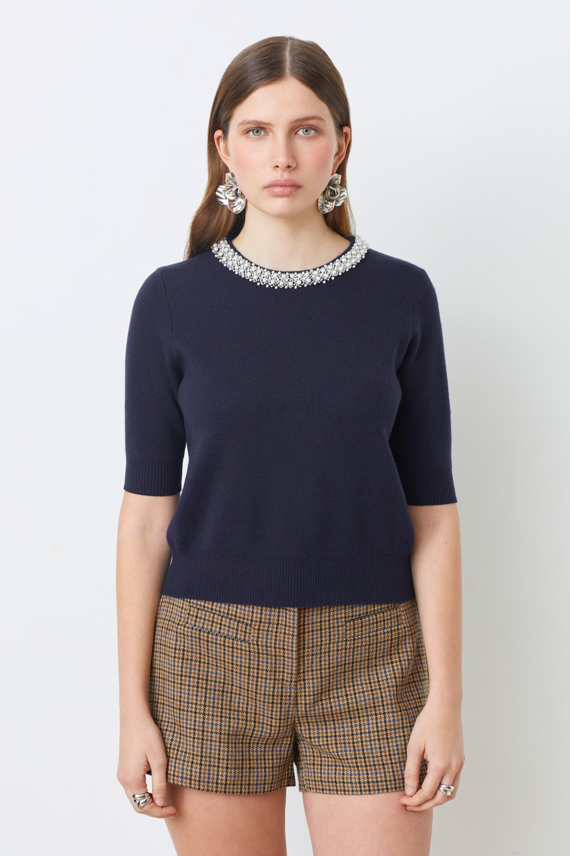 Navy Short Sleeve Sweater
