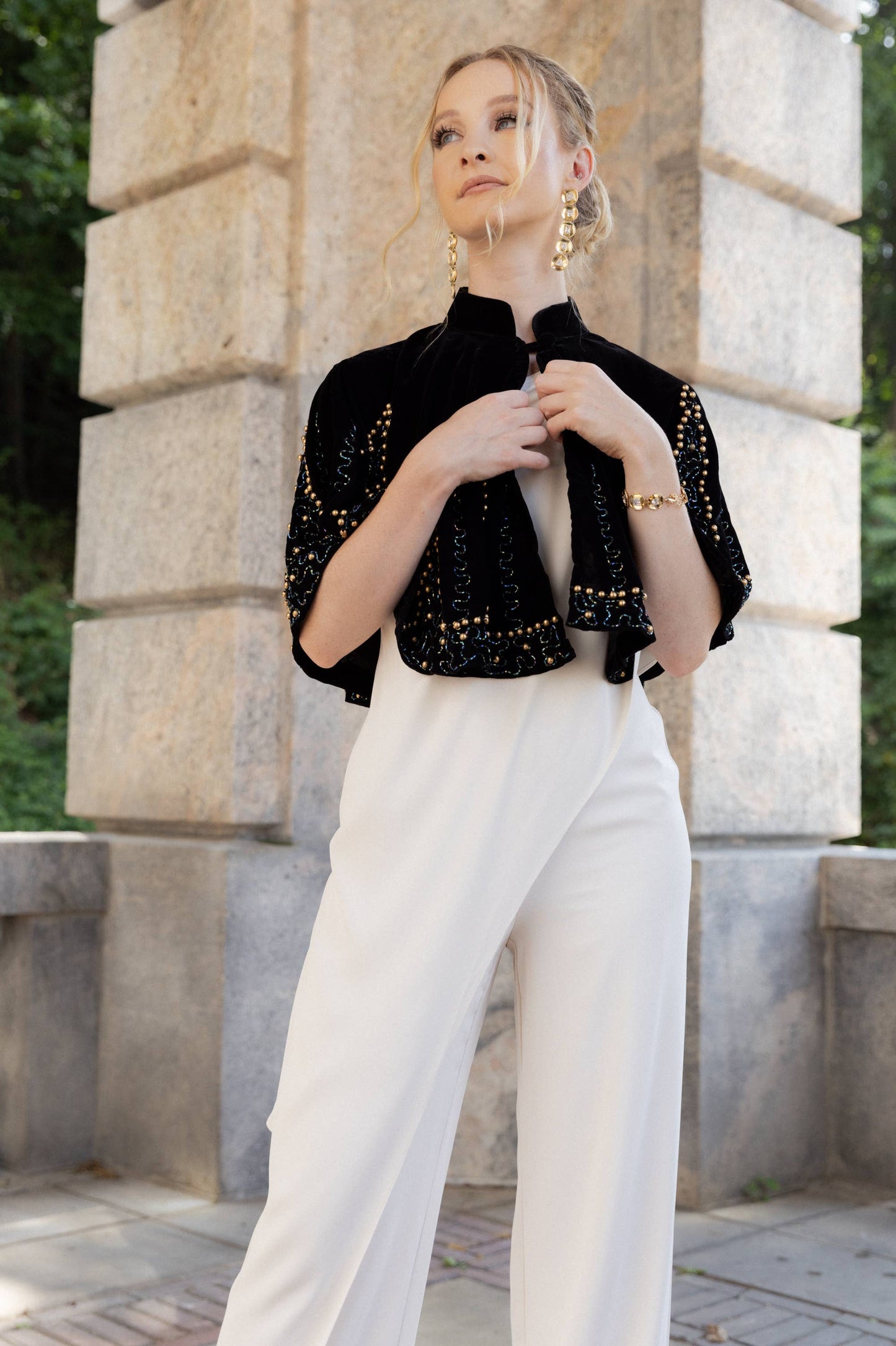 Holiday Velvet Embellished Capelet